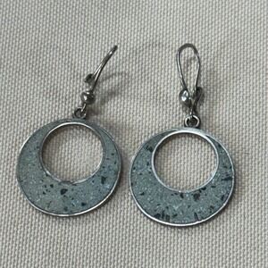 Vintage Mexico Sterling Silver 925 Speckled‎ Stone Inlay Circular Drop Earrings